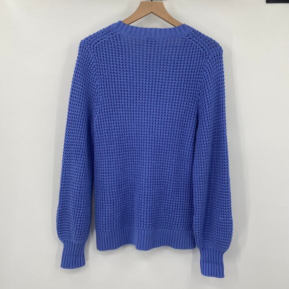 J Crew Cotton Waffle Chunky Knit Thermal Sweater V Neck Periwinkle Blue Large - Picture 4 of 7